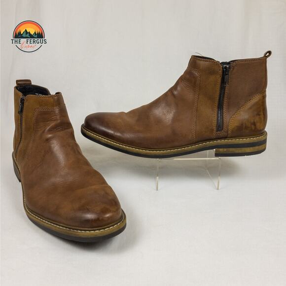 Alfani Jayce Brown Real Leather Zip Ankle Boots Made In Bangladesh Mens Size 13 - Picture 1 of 12